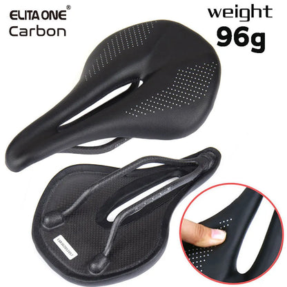 ELITA ONE Carbon Saddle | Super Light MTB/Road Bike Seat with Leather Carbon Cushions - 96g