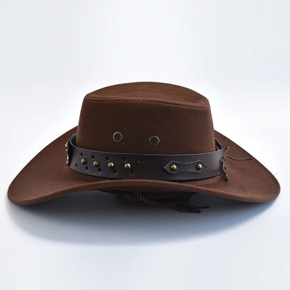 Vintage Artificial Suede Western Cowboy Hat - Big-Edge Gentleman and Cowgirl Jazz Cap for Holidays, Parties, and Cosplay