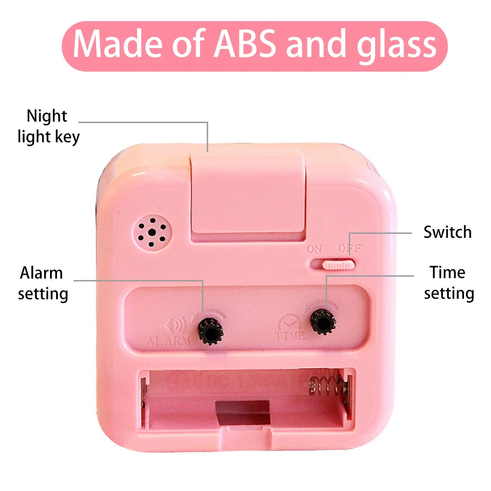 Square Analog Display Alarm Clock with Night Light - Battery Operated, Non-Ticking, Small Home Decor for Bedroom