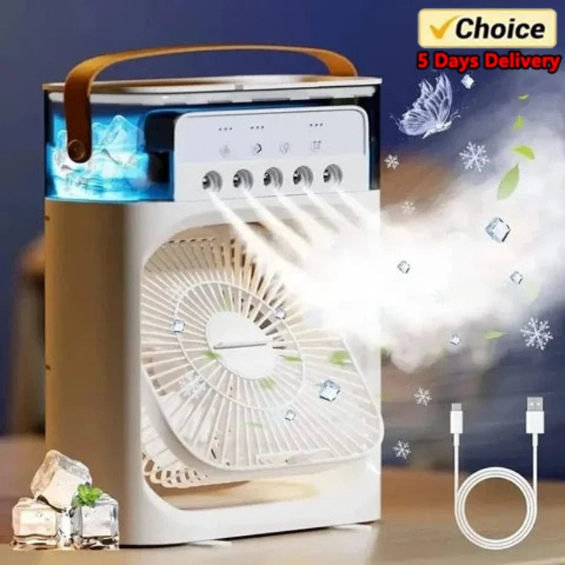 3-in-1 Portable Fan – Air Conditioner, Small Air Cooler, LED Night Light, and Humidifier – Home Air Adjustment Fan