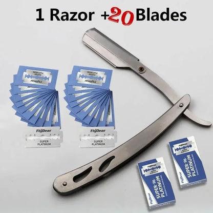 Men's Professional Barber Razor – Manual Straight Edge Shaver, Stainless Steel Folding Shaving Tool with Blade