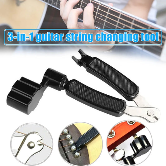 Guitar String Changer Tool | 3-in-1 Accessories Set: Cutter, Winder, Pin Puller | String Clamp Remover