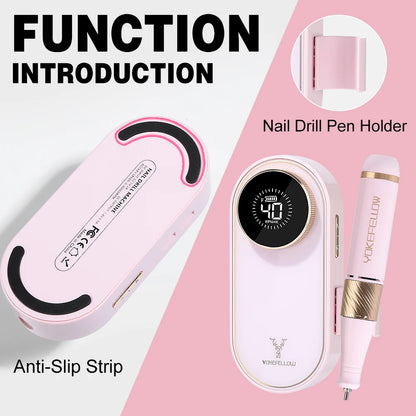 40000RPM Rechargeable Portable Nail Drill Machine - 2024 New Powerful Electric Nail File for Professional UV Polish Acrylic Gel Nails