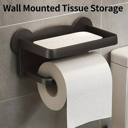 Punch-Free Wall Mounted Tissue Storage Rack - Multi-Functional Paper Roll Holder with Phone Shelf for Restroom and Toilet