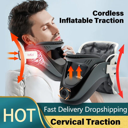 Inflatable Neck Traction Device - Cervical Vertebra Support Stretcher and Posture Corrector Collar. Neck Care