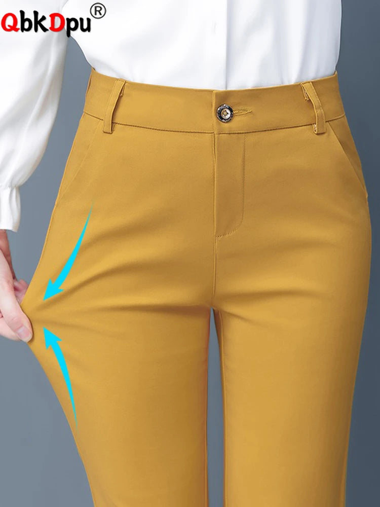 Slim High Waist Elastic Pencil Pants - Skinny Ankle-Length Trousers for Women up to 75kg, Casual Spring 2024 Office Wear