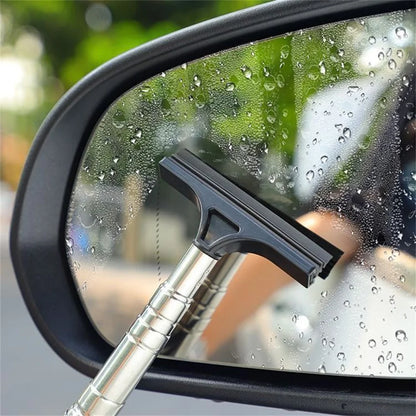 Stainless Steel Telescopic Car Rearview Mirror Wiper: Retractable Layered Brush Head Window Wash Cleaning Brush - Handheld Wiper