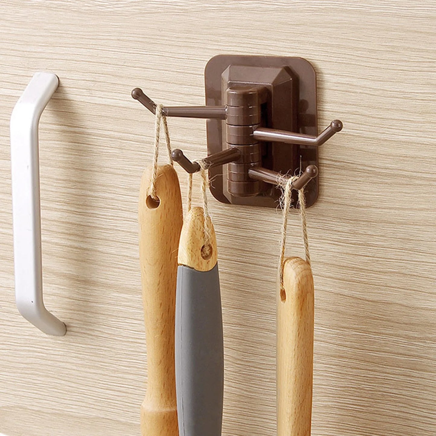 Strong Self-Adhesive Wall 4 Hook Key Holder - No Drilling Needed, Kitchen Towel Hanger Hooks, Home Storage Accessories