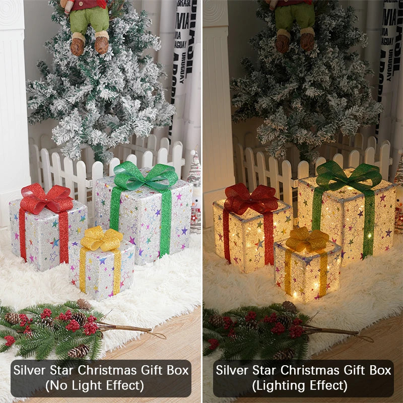 Set of 3 Lighted Christmas Gift Boxes with Remote Control - Smart Luxury Present Boxes for Indoor and Outdoor Decorations