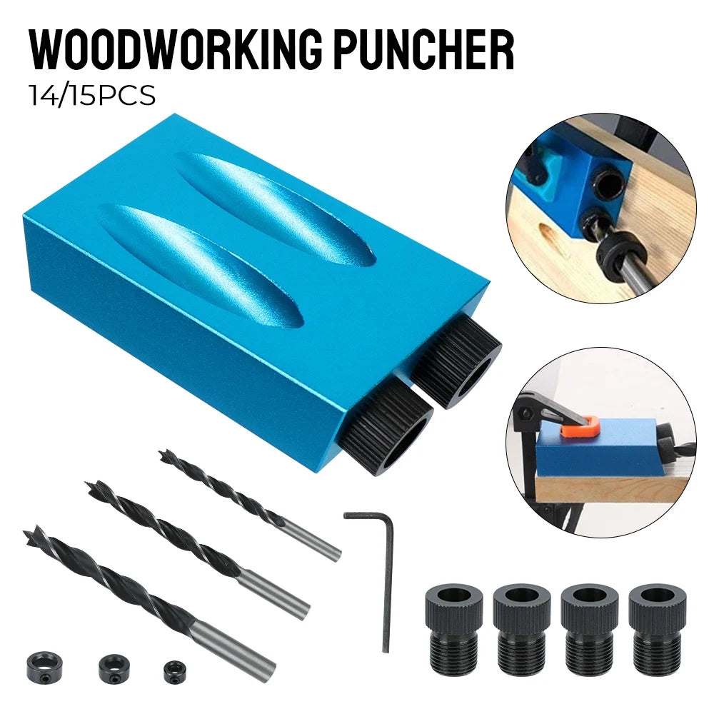 7/14/15-Piece Pocket Hole Jig Kit - 15 Degrees Woodworking Hole Drilling Guide with Drill Bit Set