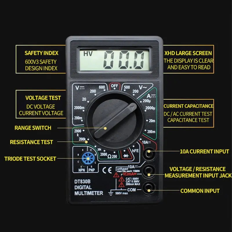 DT830B Digital Multi Meter | Mini Universal Handheld Electrical Instrument | Versatile Measurement Tool