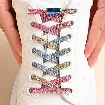 1Pair Colorful Buckle No Tie Shoelaces: Pearl Light Color Fashion Elastic Laces for Sneakers Kids Adults