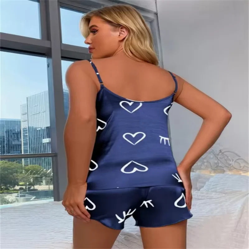 Summer Women's Pajama Set - Sexy Casual Two-Piece Camisole and Shorts Homewear Suit