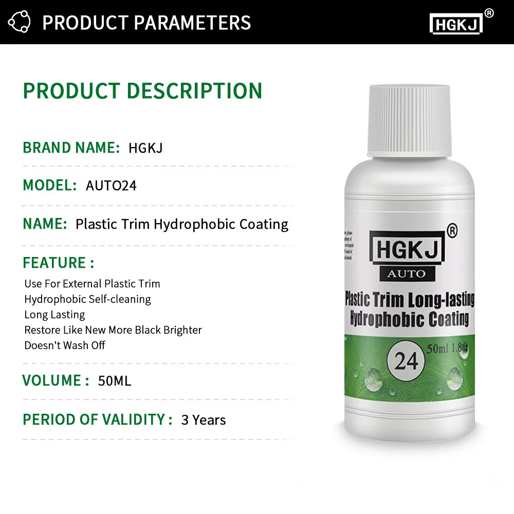 Plastic Restore Revitalizer: Long-lasting Coating for Car Rubbers - Glossy Black Shine Refurbisher HGKJ 24