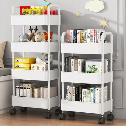 Bookshelf Storage Trolley - Mobile Kitchen Organizer Cart with Wheels, Multi-Layer Bathroom Shelves for Snacks and Household Items