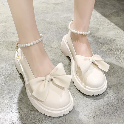 Summer Mary Janes Lolita Shoes: Women's Thick Platform Party Pumps - Fashionable Bow Chain Sandals for Mujer