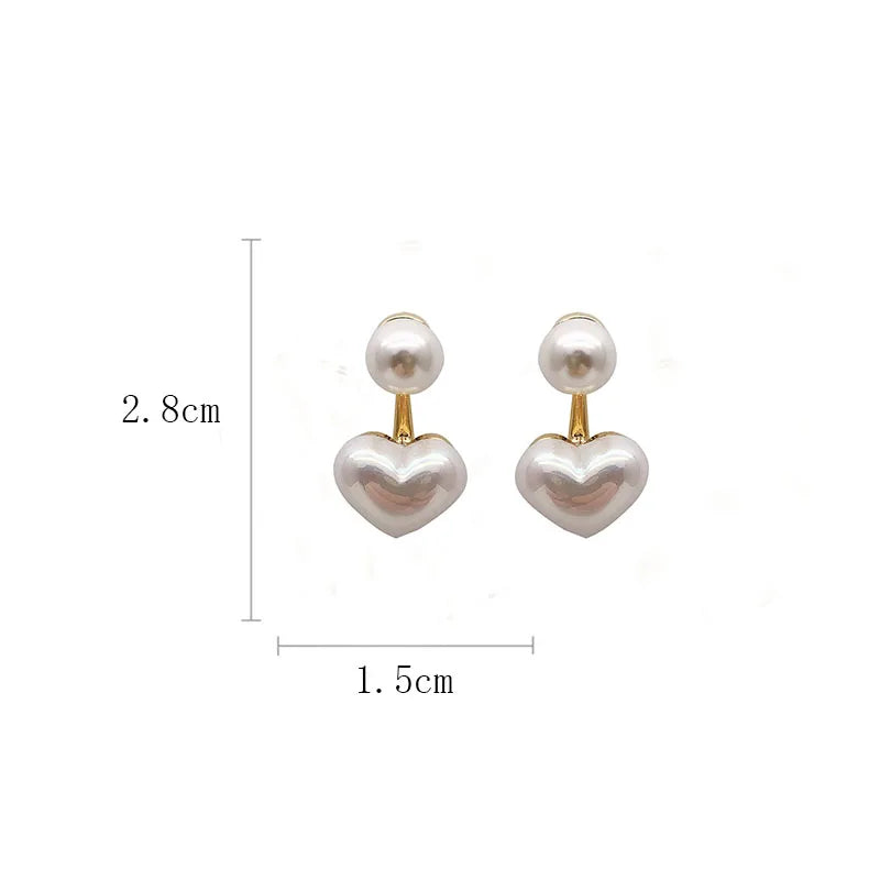 Imitation Pearl Heart and Round Stud Earrings for Women - Elegant Love Ear Studs for Party, Wedding, Valentine's Day Gifts