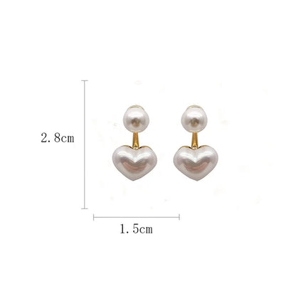 Imitation Pearl Heart and Round Stud Earrings for Women - Elegant Love Ear Studs for Party, Wedding, Valentine's Day Gifts