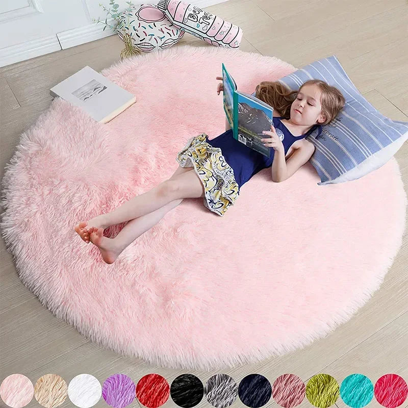 Super Soft Plush Round Rug Mat – Fluffy White Carpet for Living Room, Bedroom, and Kids' Room Decor