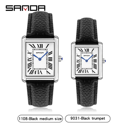 SANDA Couple Watch – Men’s Waterproof Quartz, Casual Fashion with Stainless Leather Strap, Square Dial, Ladies Lover Clock