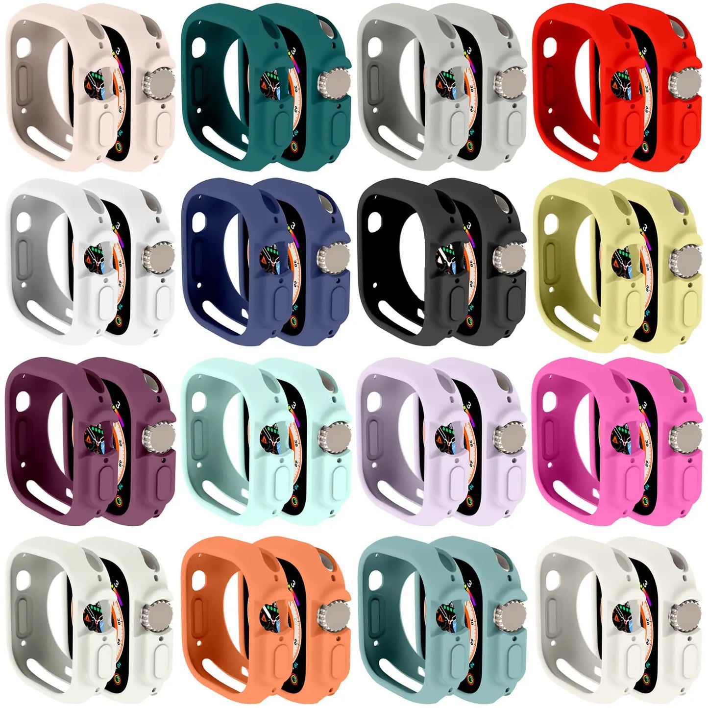 Silicone Bumper Cover for Apple Watch Ultra 2 & Series SE to 9 - Protective Accessories for Various Sizes