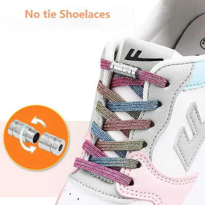 New Capsule Lock Shoelaces - Rainbow Elastic No Tie Laces - Quick Flat Sneaker Shoelace for Kids and Adults