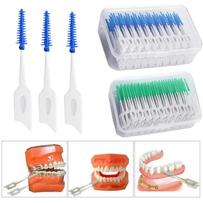 200 Units Interdental Silicone Brushes: Dental Toothpicks with Thread for Effective Oral Cleaning