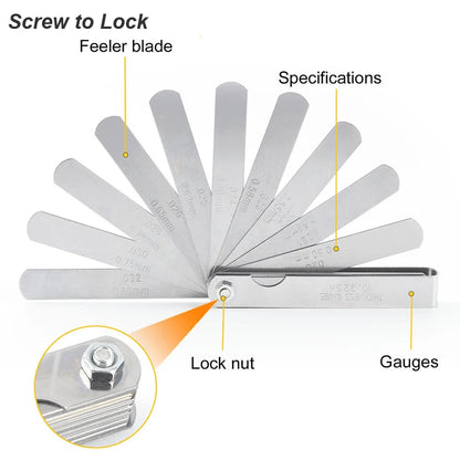 Metric Thickness Feeler Gauge Set - 32 Blades Tappet with Brass Gap Measure Tool for Motorcycle Valve Measurement, Range 0.04mm-0.88mm