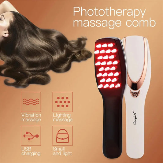 CkeyiN 3-in-1 Phototherapy LED Massage Comb - Vibrating Head Massager Brush for Rechargeable Scalp, Anti Hair Loss, Hair Growth Relief