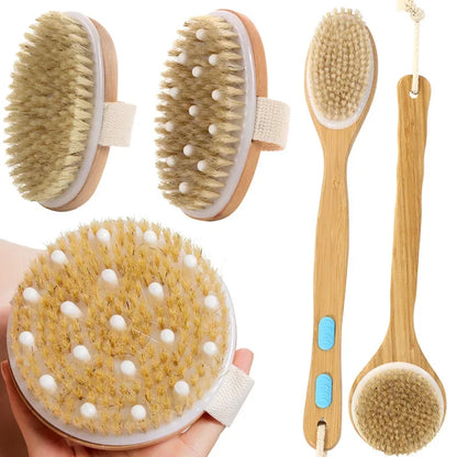 2-in-1 Natural Bristle Body Massage Brush: Dead Skin Remover and Anti-Cellulite Exfoliator - Enhances Blood Circulation