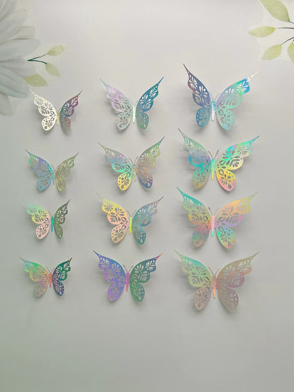 12 Pieces 3D Hollow Butterfly Wall Sticker - Bedroom Living Room Home Decoration Paper Butterflies