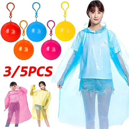 Disposable Raincoat Set - 5/1Pcs Portable Rain Coats with Keychain Ball for Easy Travel Carry - Waterproof Rainsuit for Traveling and Emergencies