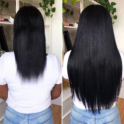 Natural-Looking Synthetic Hair Extension: Long Straight Hairpiece Blonde Black Mixed Color - Clip-Free False Hair Piece for Women