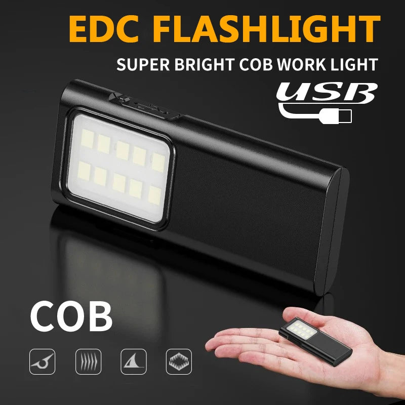 XIWANGFIRE TIP065 Mini Rechargeable Worklight - COB Floodlight Pocket Flashlight with Clip for Outdoor Running and Hiking