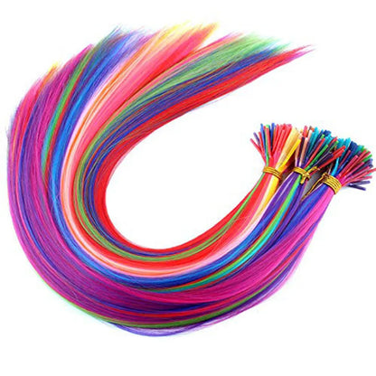 Rainbow Synthetic Hair Extensions: Colored Kanekalon I-Tip Keratin Fusion for Hair Strands, Pieces, and Extensions