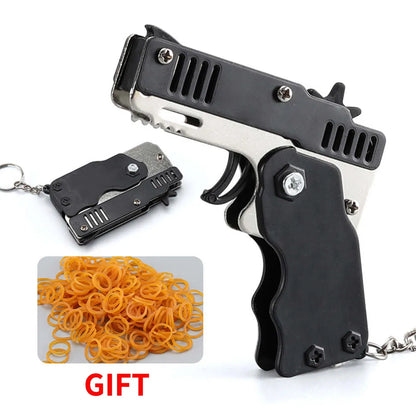 1PCS Keychain Gun: Rubber Band Shooting Pistol Alloy Kid's Outdoor Party Metal Gun - Funny Boyfriend Gift