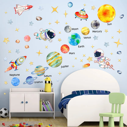 Explore Space with Solar System Kids Wall Stickers - Astronaut and Stars Decals for Nursery, Bedroom, and More!