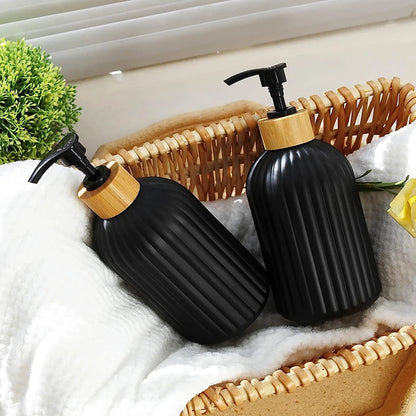 Bamboo Pump Strip Soap Dispenser - Refillable for Shampoo, Conditioner, Hands, and Dishes Soap in Kitchen/Bathroom