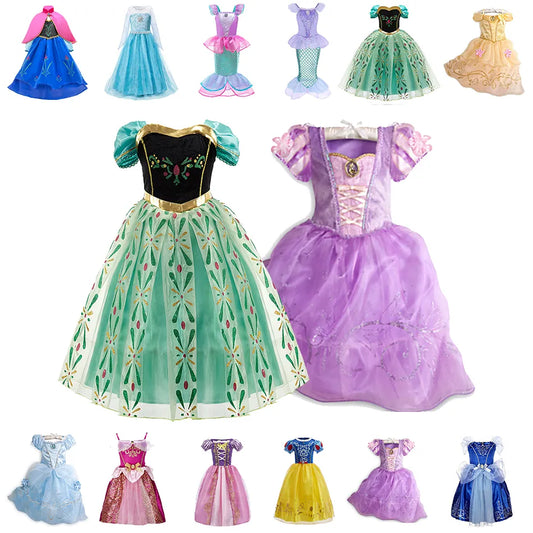 Girls Princess Dress - Cinderella Snow White Aurora Sofia Rapunzel Halloween Costume for Kids, Children Birthday Party Dress