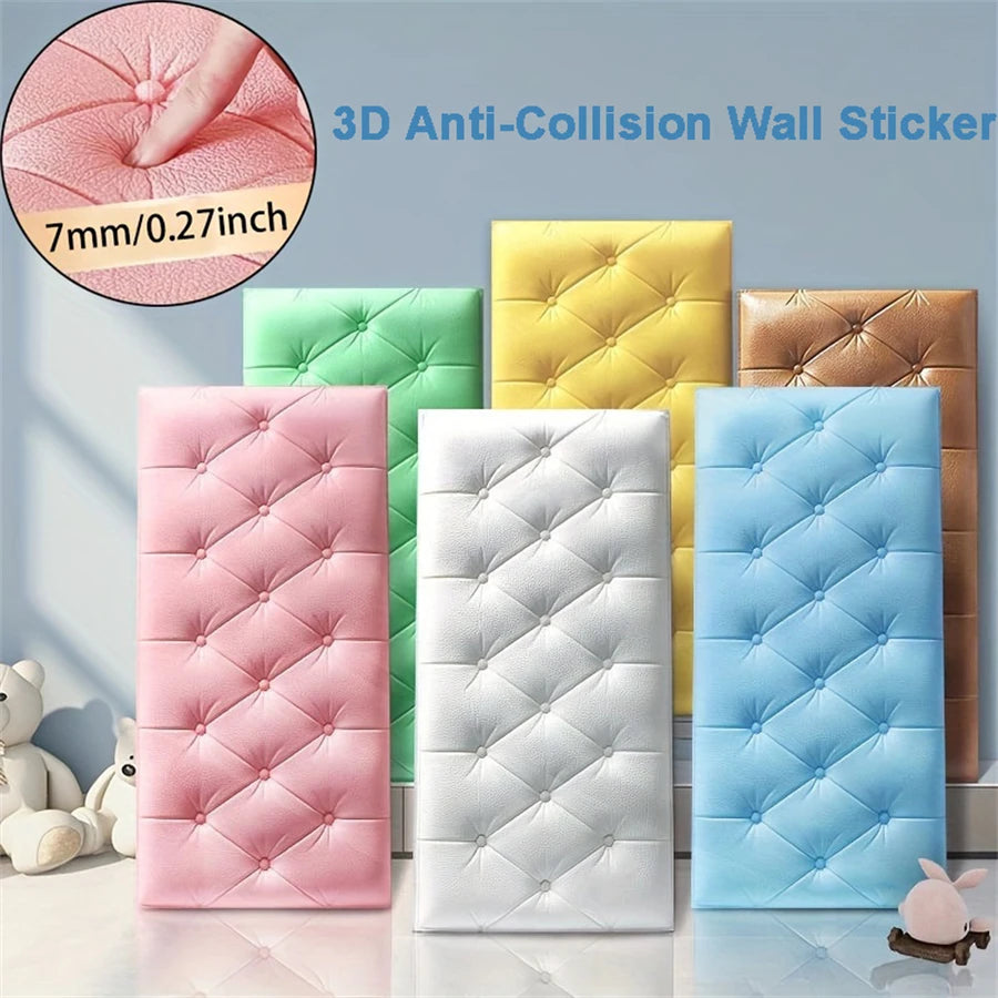 3D Wall Stickers – Self-Adhesive Thick Tatami Anti-Collision Wall Mat Pads, Soft Foam Cushion for Kids' Bedroom and Living Room