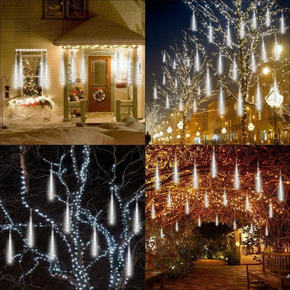 Solar Meteor Shower Rain String Lights - Waterproof Garden Light with 8 Tubes for Christmas Tree, Holiday Parties, Weddings, and Decorations