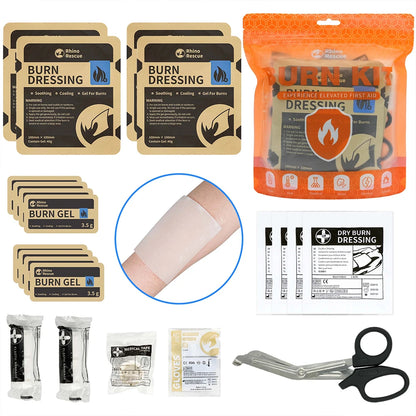 RHINO RESCUE Burn Care Kit: Includes Burn Dressings, Gel Packets, Cooling Cream - Essential Burn First Aid Supplies