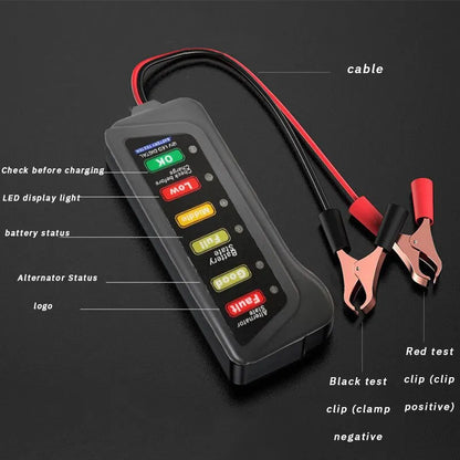 Automobile Battery Tester - ABS Display for Car and Motorcycle Batteries, Red Yellow Green Indicator, 12V Battery Level