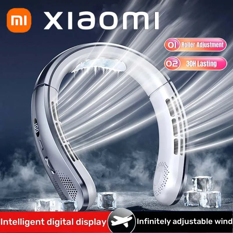 Xiaomi 8000mAh Portable Bladeless Hanging Neck Fan – Rechargeable Mini Fan with Mute Operation, LED Display, and Air Cooler Function