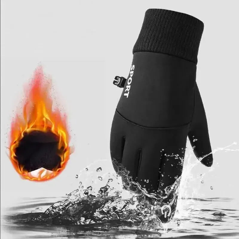 Winter Warm Waterproof Touch Screen Fleece Gloves for Cycling & Outdoor Sports - Full Fingered Black Motorcycle Ski Gloves