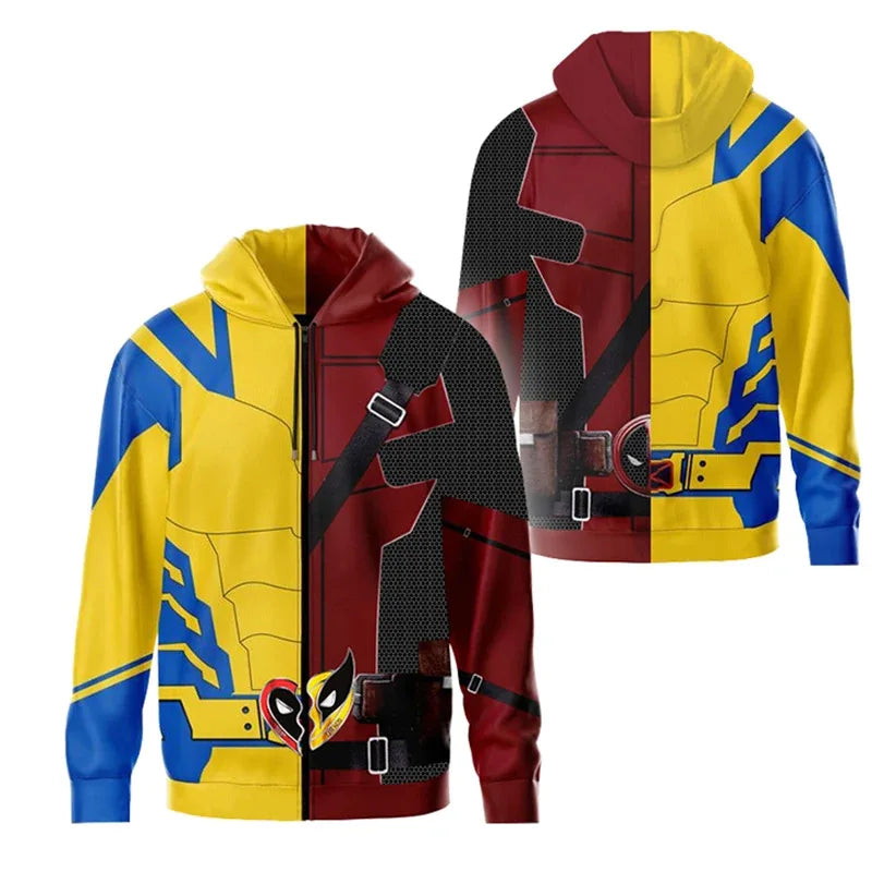 Deadpool Wolverine Hoodies - 3D Print Superhero Cosplay Costume, Pullover Sweatshirt and Zipper Jacket for Adults, Halloween Carnival