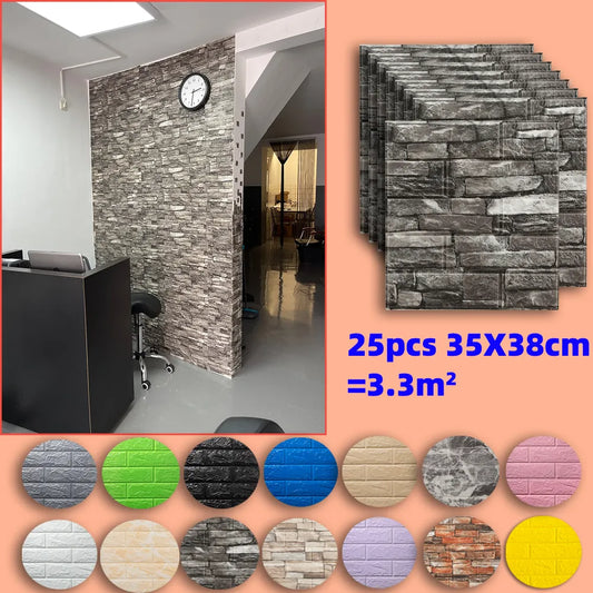 25pcs 3D Wall Stickers - Self-Adhesive Wallpaper Panels for Home Decor - Living Room, Bedroom, Bathroom, Kitchen Decoration - House Sticker Set