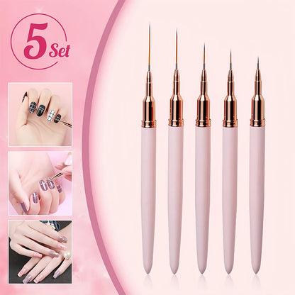 Professional Manicure Tool: 5-Piece Nail Art Liner Brushes Set for Drawing Elongated Lines, UV Gel Painting, and Nail Design