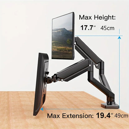 Adjustable Gas Spring Dual Monitor Stand for 13-32 inch Screens - Full Motion Dual Monitor Mount Arm