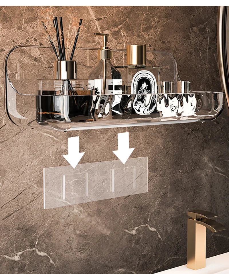 Acrylic Transparent Storage Rack - Punch-Free Wall Mounted Cosmetic Tray, Makeup Organizer for Bathroom and Kitchen Shelf